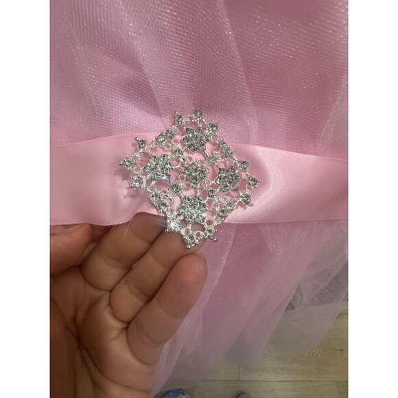 Pink Cinderella Couture Girls Party Dress With Rhinestone Accent & Tulle Overlay - Picture 4 of 6